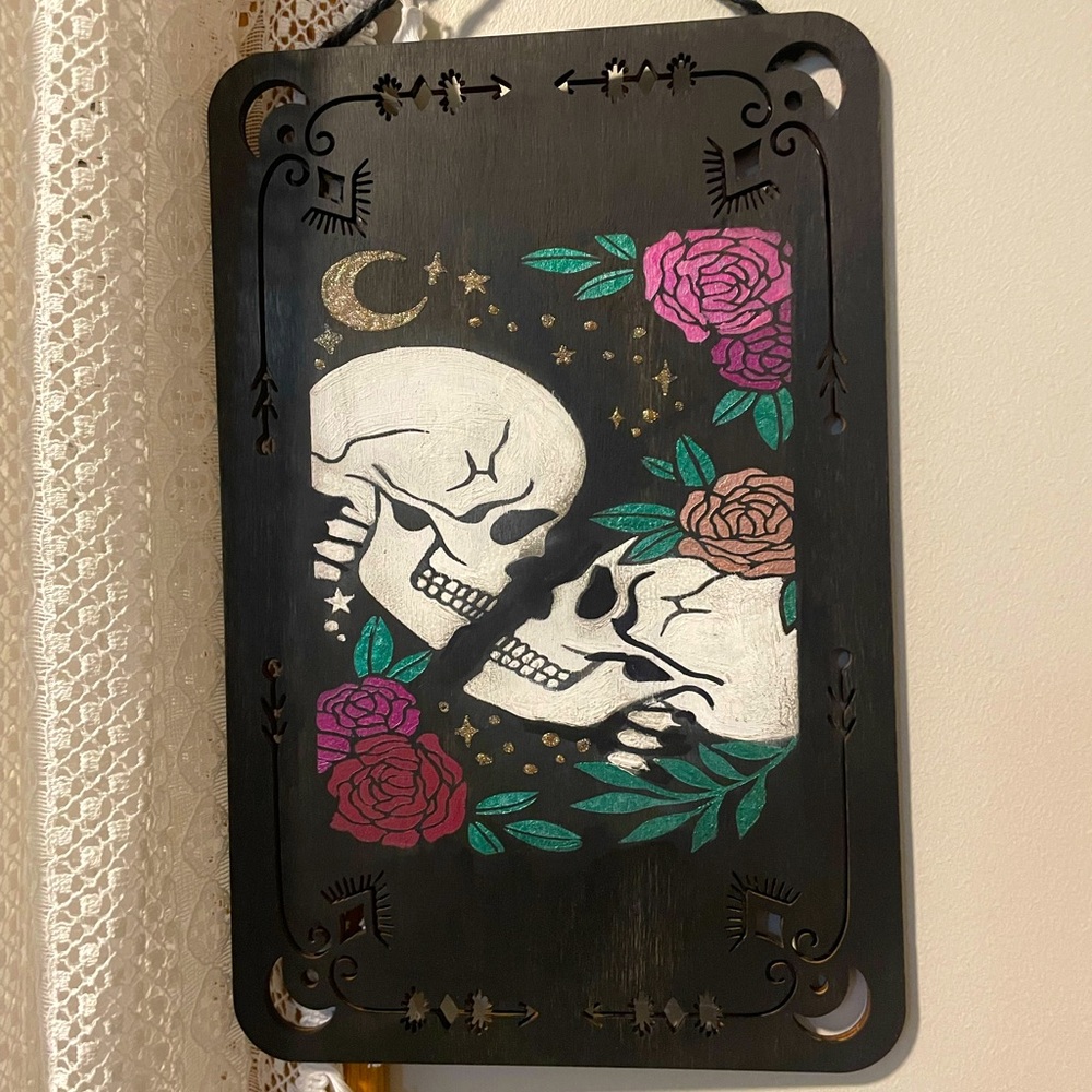 Handpainted Wood Skull Wall Decor